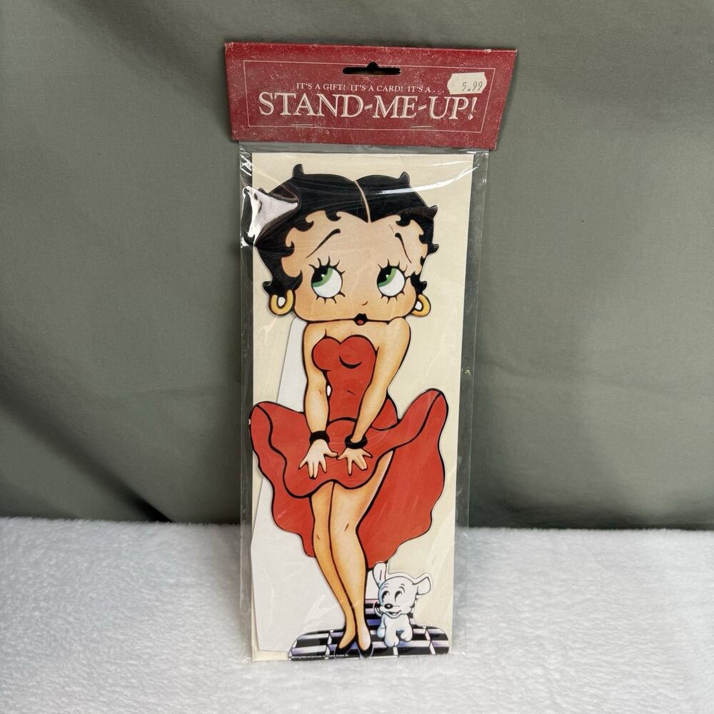 Vtg Betty Boop Large Greeting Card Blank Die Cut Pudgy Stand Up Display 12”